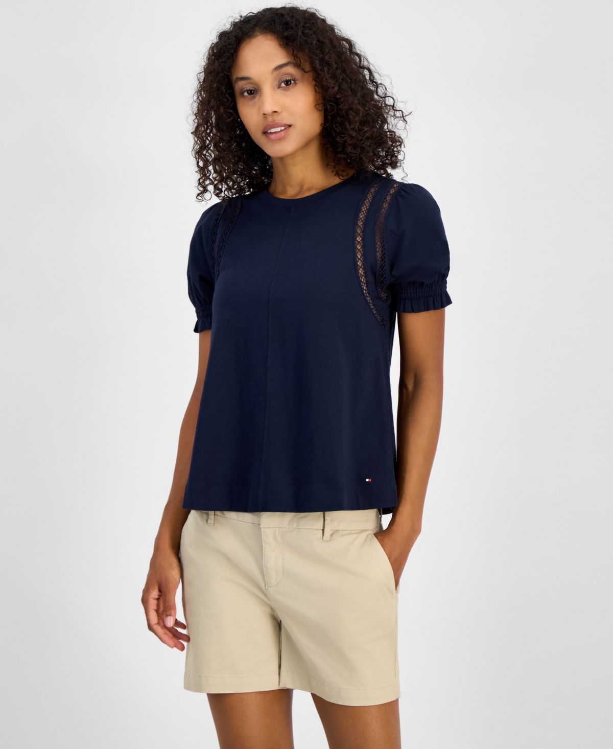 Tommy Hilfiger Women's Lace-Detail T-Shirt - Sky Captain