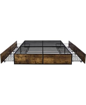 Metal Wood Platform Bed Frame with 4 Storage Drawers - 800 lbs Max Weight
