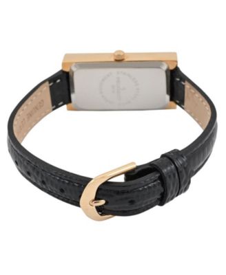 Women's 35x20mm Crystal Bezel Watch with Glossy Black Leather Strap