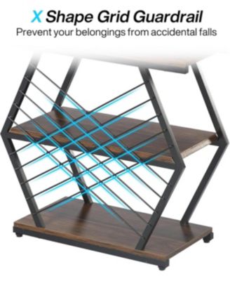 2 Pc Wood and Metal 3-Shelf Industrial Geometric Frame Side Table Set