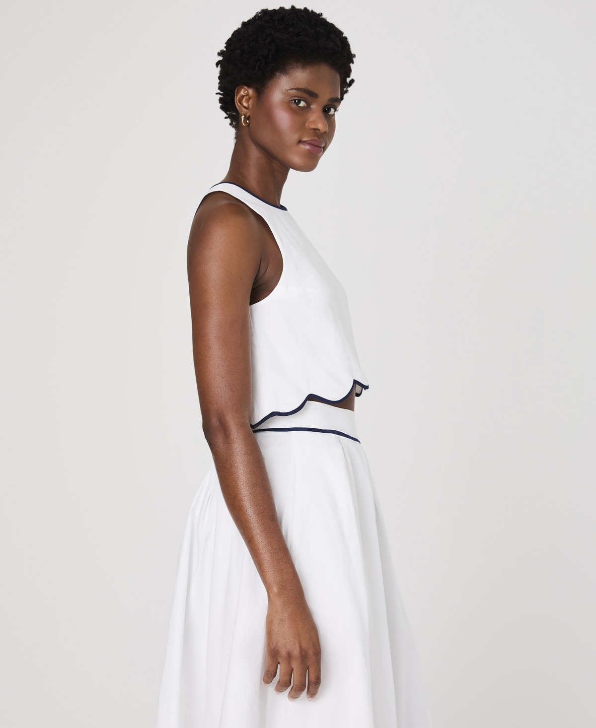 French Connection Women's Alexis Cotton Scalloped Crop Top