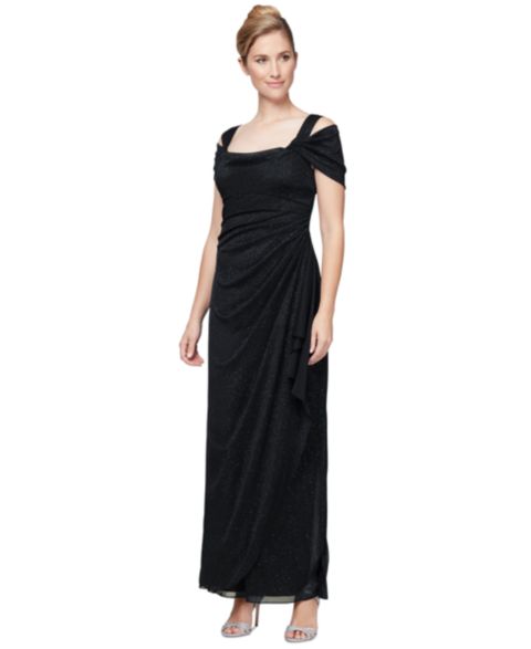 Женское платье Alex Evenings Cold-Shoulder Draped Metallic Gown, цвет: Чёрный