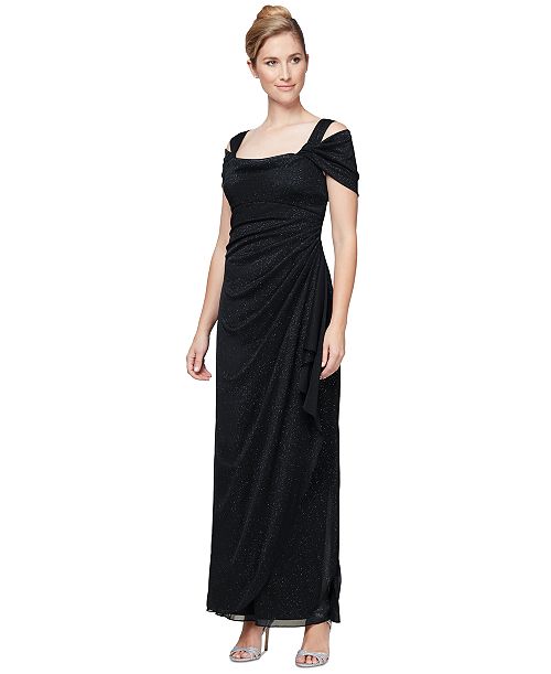 alfani Alex Evenings Alex s Cold-Shoulder Draped Metallic Gown Women's Fashion Shoes & Accessories