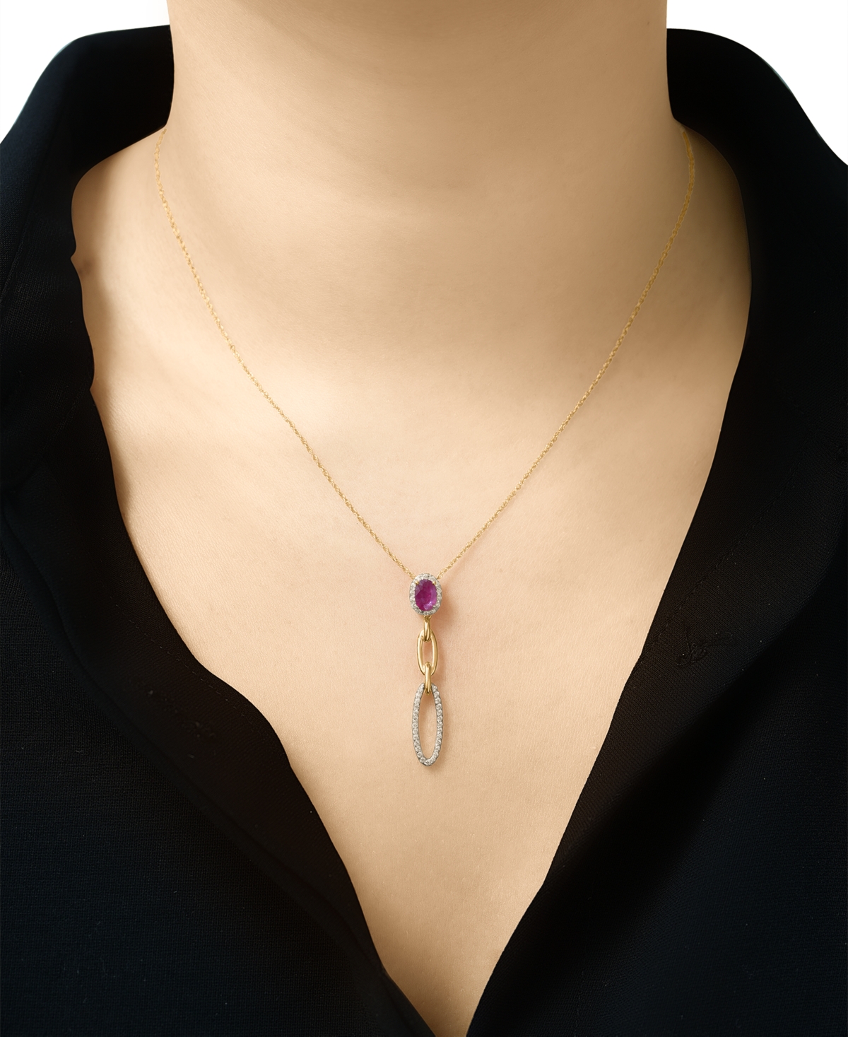 Macy's Ruby (5/8 Ct. T.w.) & Diamond (1/5 Ct. T.w.) Halo Link Drop 18" Pendant Necklace In Ruby