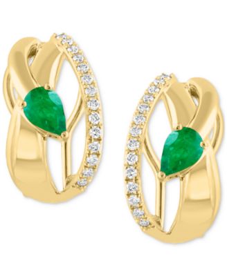 EFFY&reg; Emerald (3/4 ct. t.w.) & Diamond (1/4 ct. t.w.) Artistic Hoop Earrings in 14k Gold