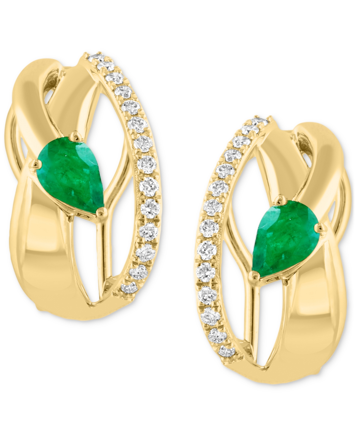 Effy Collection Effy Emerald (3/4 Ct. T.w.) & Diamond (1/4 Ct. T.w.) Artistic Hoop Earrings In 14k Gold In Gold
