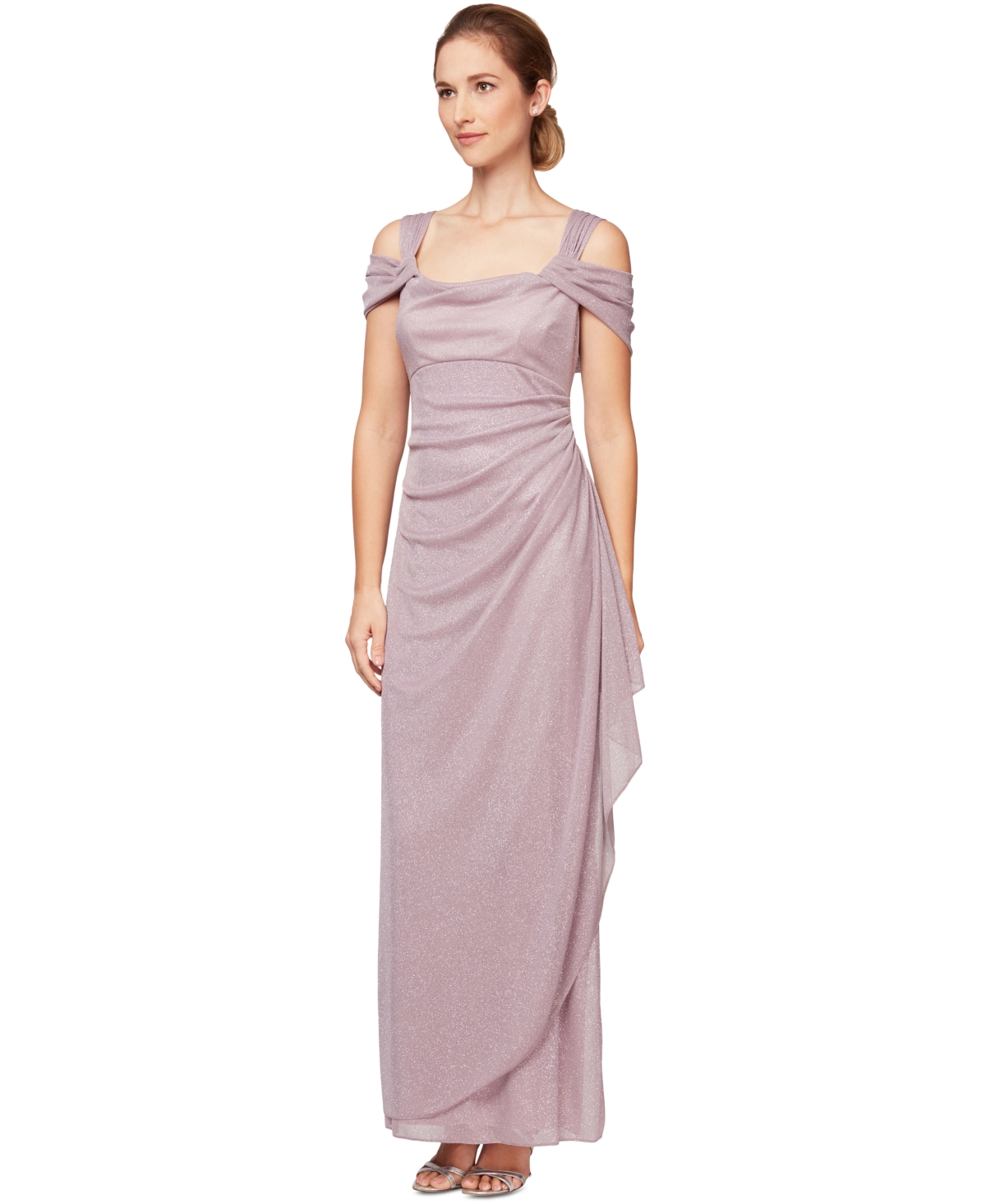 Cold-Shoulder Draped Metallic Gown - Mauve