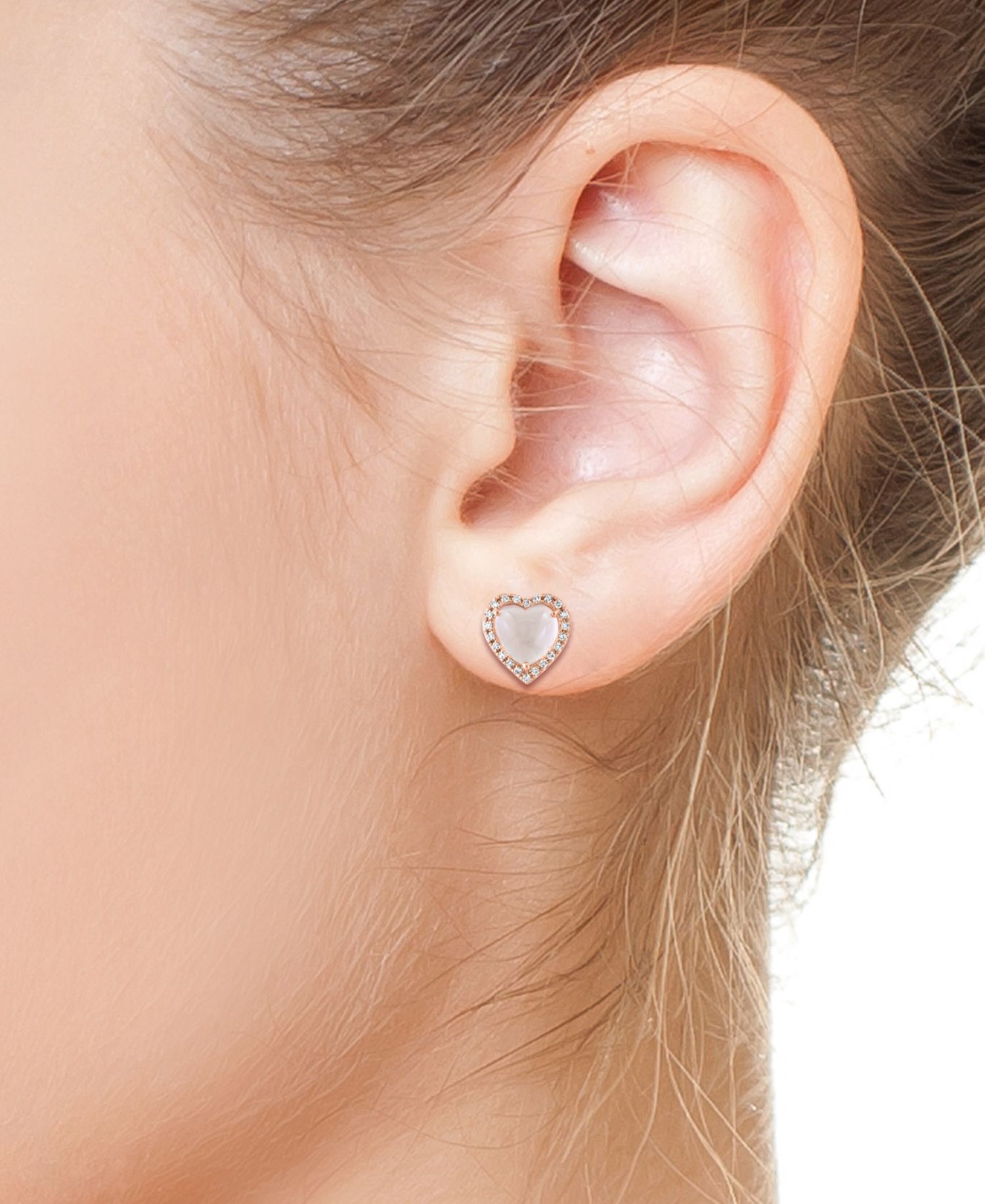 EFFY® Rose Quartz (1-7/8 ct. t.w.) & Diamond (1/8 ct. t.w.) Halo Heart Stud Earrings in 14k Rose Gold
