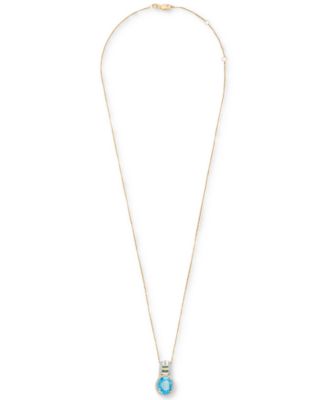 Swiss Blue Topaz (3-1/5 ct. t.w.), London Blue Topaz (1/6 ct. t.w.) & Diamond (1/5 ct. t.w.) Pendant Necklace in 14k Gold, 18" + 2" extender