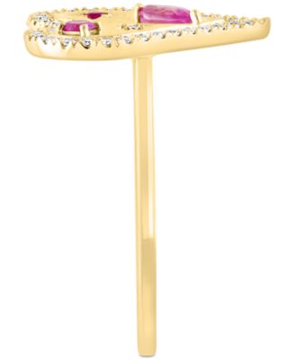 EFFY&reg; Pink Sapphire (1/4 ct. t.w.), Ruby Accent, & Diamond (1/6 ct. t.w.) Heart Halo Ring in 14k Gold