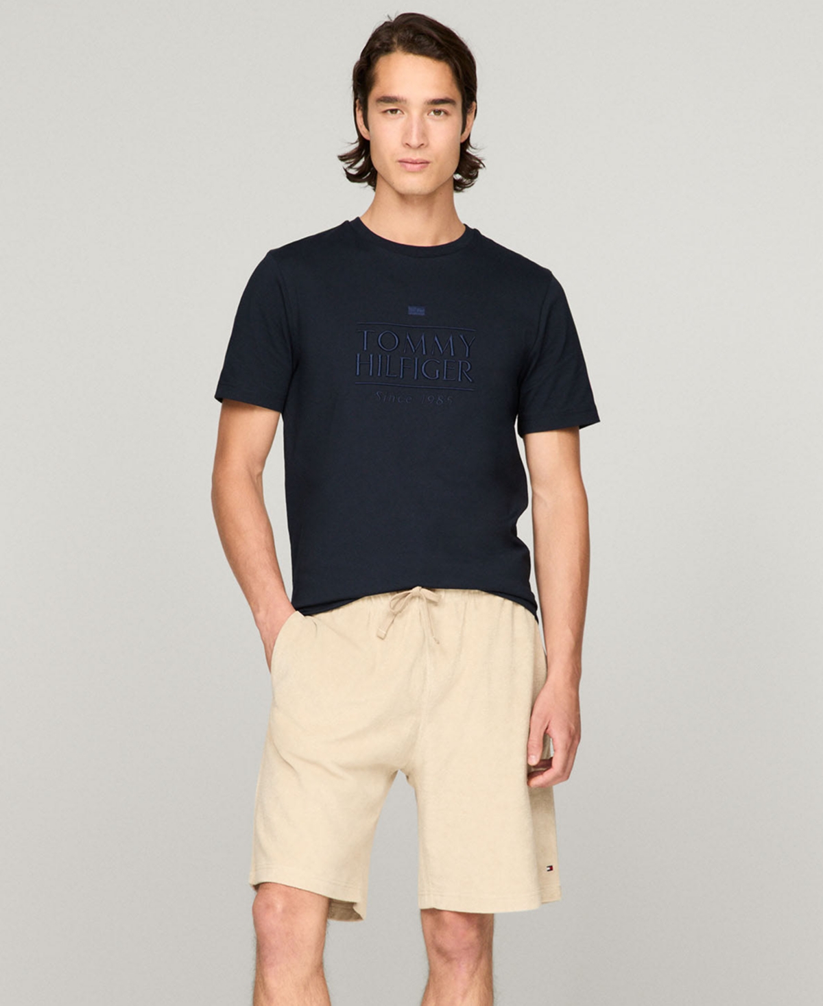 Shop Tommy Hilfiger Men's Short Sleeve Embroidered Logo T-shirt In Desert Sky