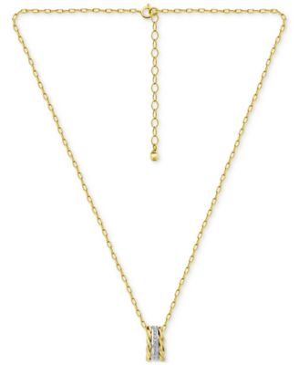 Cubic Zirconia & Rope Triple Ring Pendant Necklace in Sterling Silver & 18k Gold-Plate, 16" + 2" extender, Exclusively at Macy's
