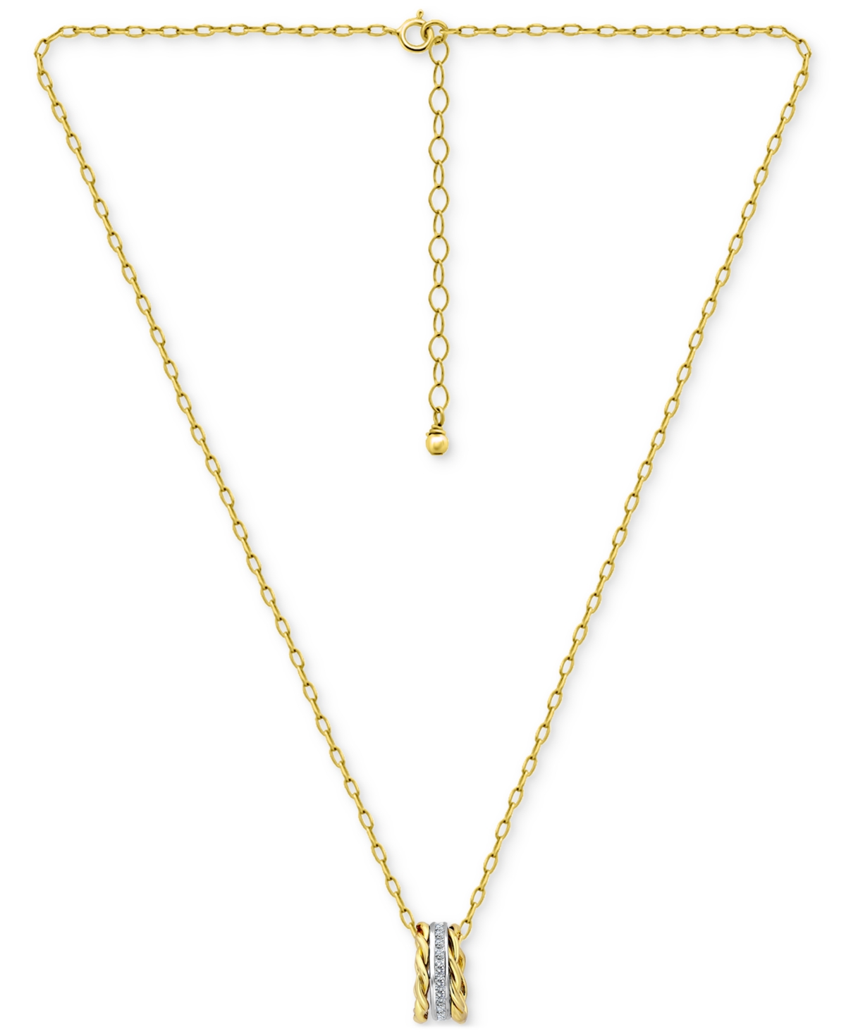 Giani Bernini Cubic Zirconia & Rope Triple Ring Pendant Necklace In Sterling Silver & 18k Gold-plate, 16" + 2" Ext In Yellow