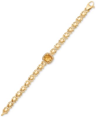 Citrine (3-3/8 ct. t.w.) & White Topaz (1/3 ct. t.w.) XOXO Link Bracelet in 14k Gold-Plated Sterling Silver