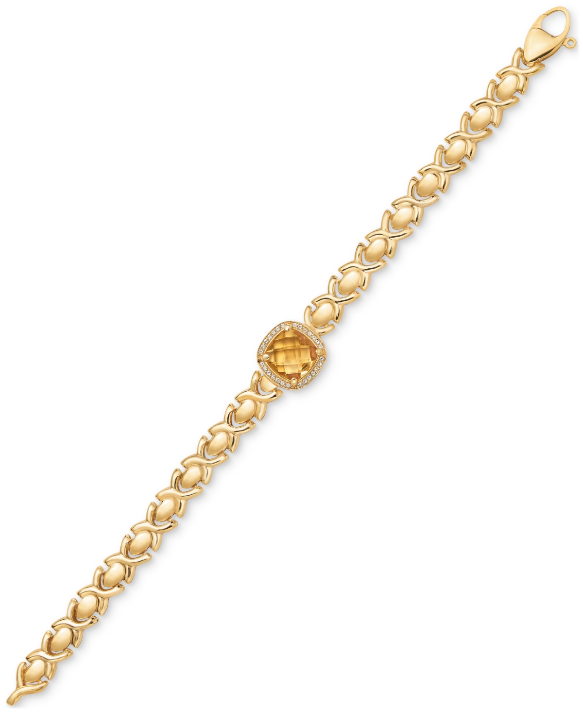 Macy's Citrine (3-3/8 Ct. T.w.) & White Topaz (1/3 Ct. T.w.) Xoxo Link Bracelet In 14k Gold-plated Sterling In Citrine