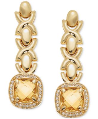 Macy's - Citrine (3-5/8 ct. t.w.) & White Topaz (1/2 ct. t.w.) XOXO Link Drop Earrings in 14k Gold-Plated Sterling Silver
