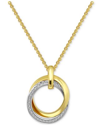 Giani Bernini - Cubic Zirconia Interlocking Circle Pendant Necklace in Sterling Silver & 18k Gold-Plate, 16" + 2" extender