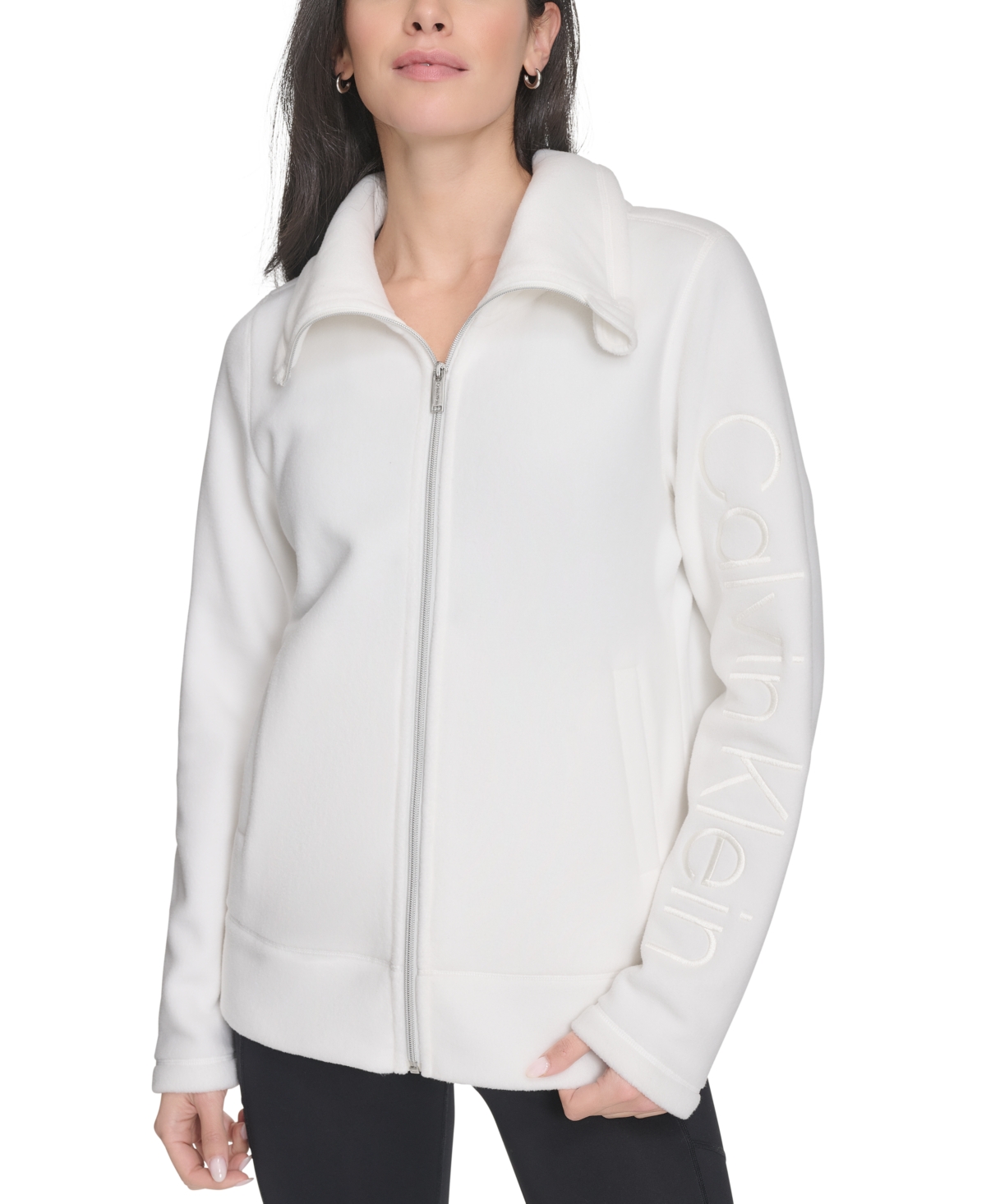Calvin Klein Women's Active Tech Fleece Mock-neck Jacket In Cloud