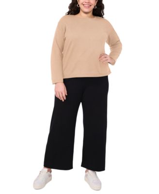 Plus Size Crewneck Rolled-Edge Long-Sleeve Top