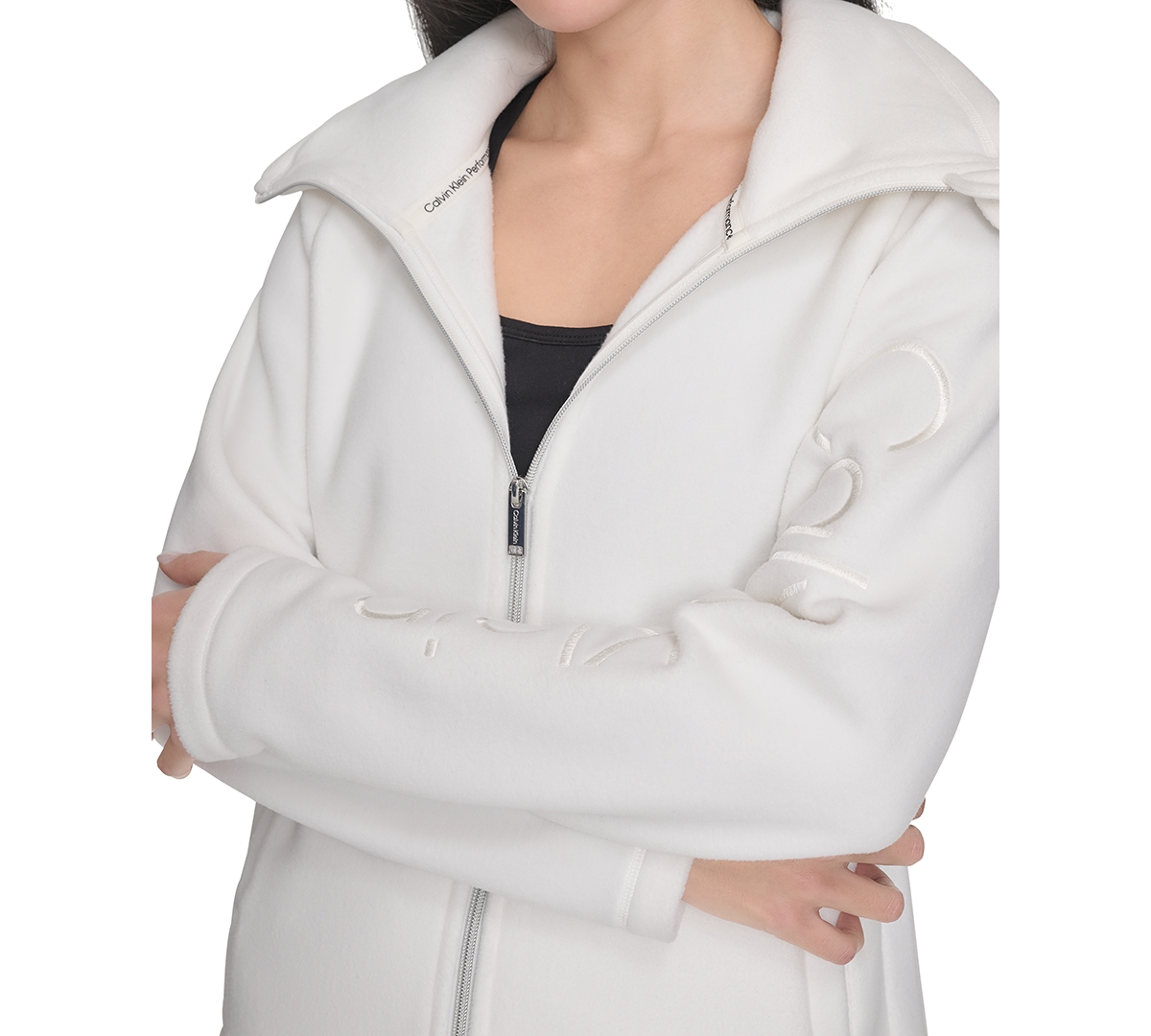 Calvin Klein Women's Active Tech Fleece Mock-neck Jacket In Cloud