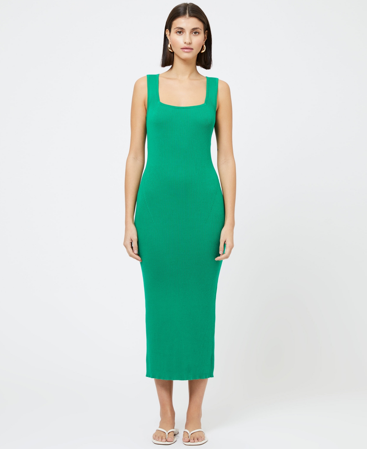 French Connection Mozza Sleeveless Rib Midi Sweater Dress In Green Tambourine