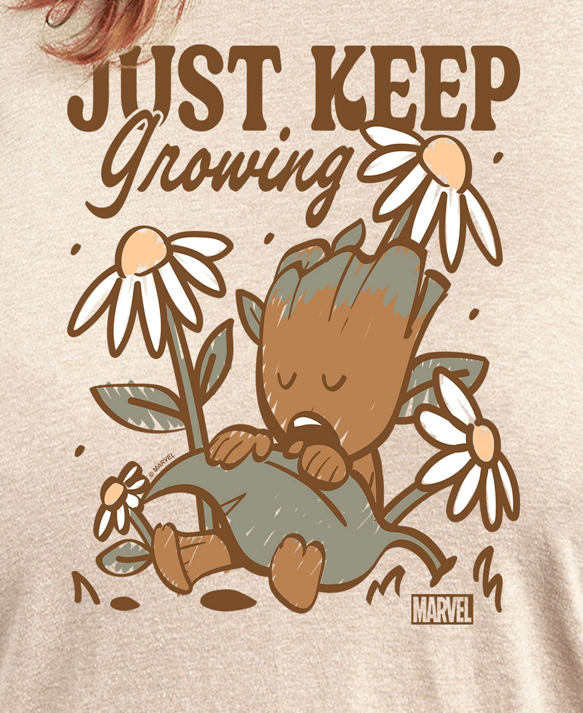 Hybrid Apparel Plus Size Guardians Of The Galaxy Just Keep Growing Graphic Crew Neck Tee In Beige,khaki