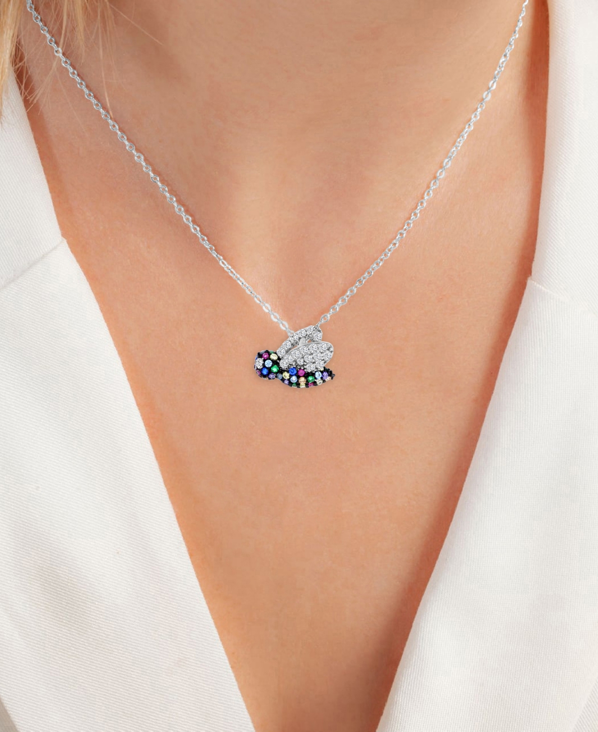 Macy's Multi-Color Cubic Zirconia Bee Pendant Necklace in Sterling Silver