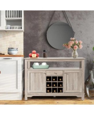 Kitchen Buffet Cabinet with Wine Rack – Wood Storage Sideboard with Open Shelf for Dishes and Bottles