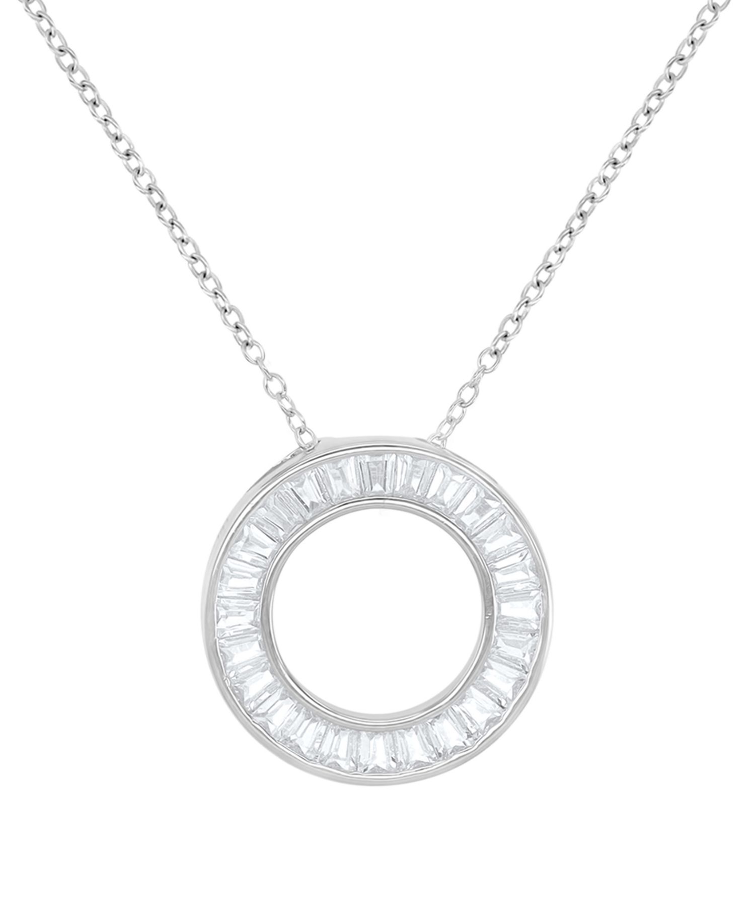 Cubic Zirconia Open Circle Pendant Necklace in Sterling Silver