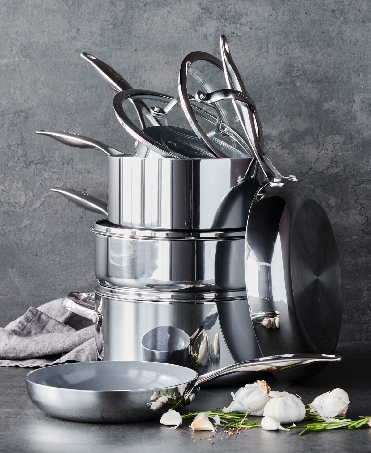 Greenpan Valencia Pro Stainless Steel 10-pc. Cookware Set In Stainless Steel