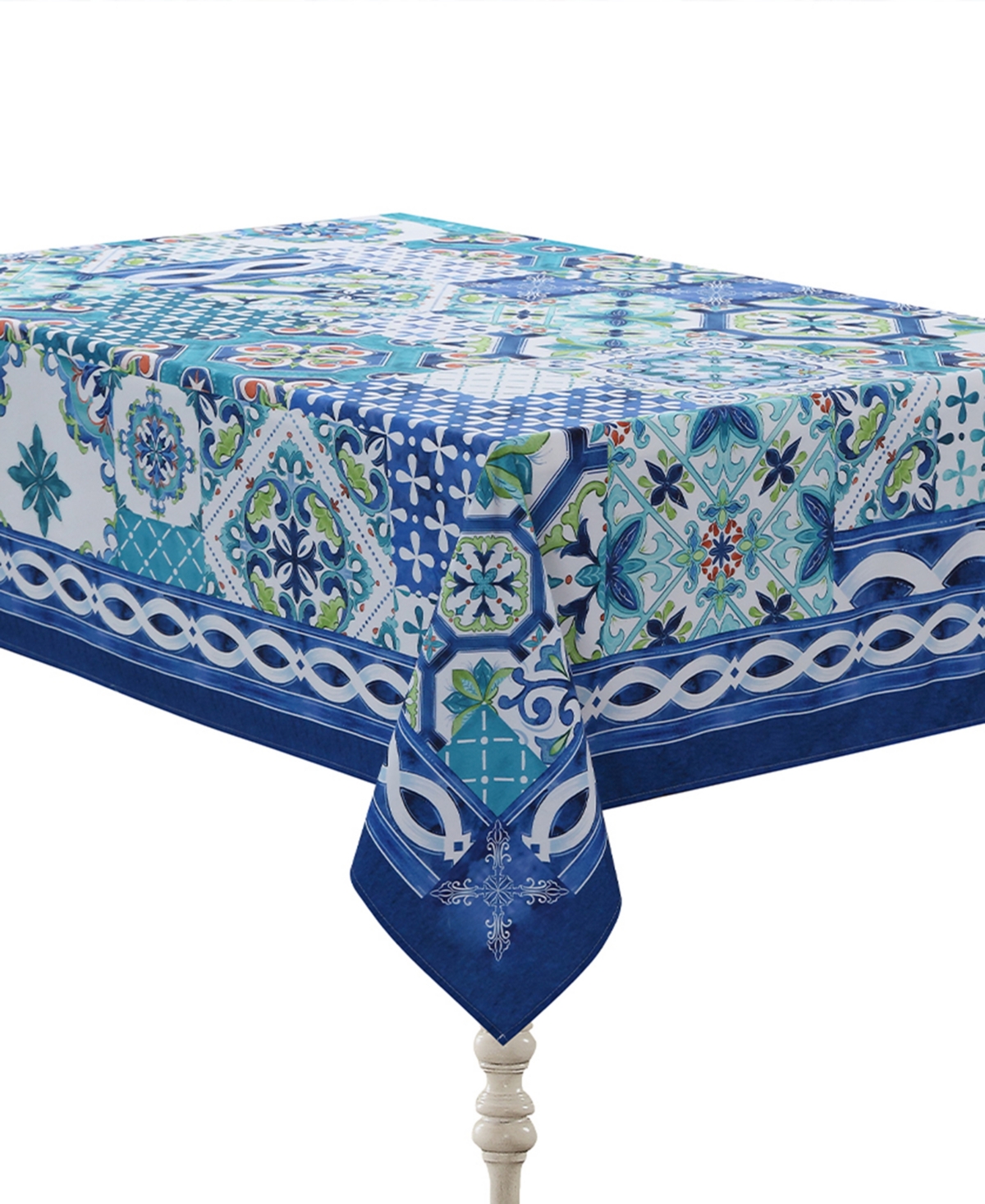 Laural Home Callisto Tiles Tablecloth, 70" X 84" In Blue