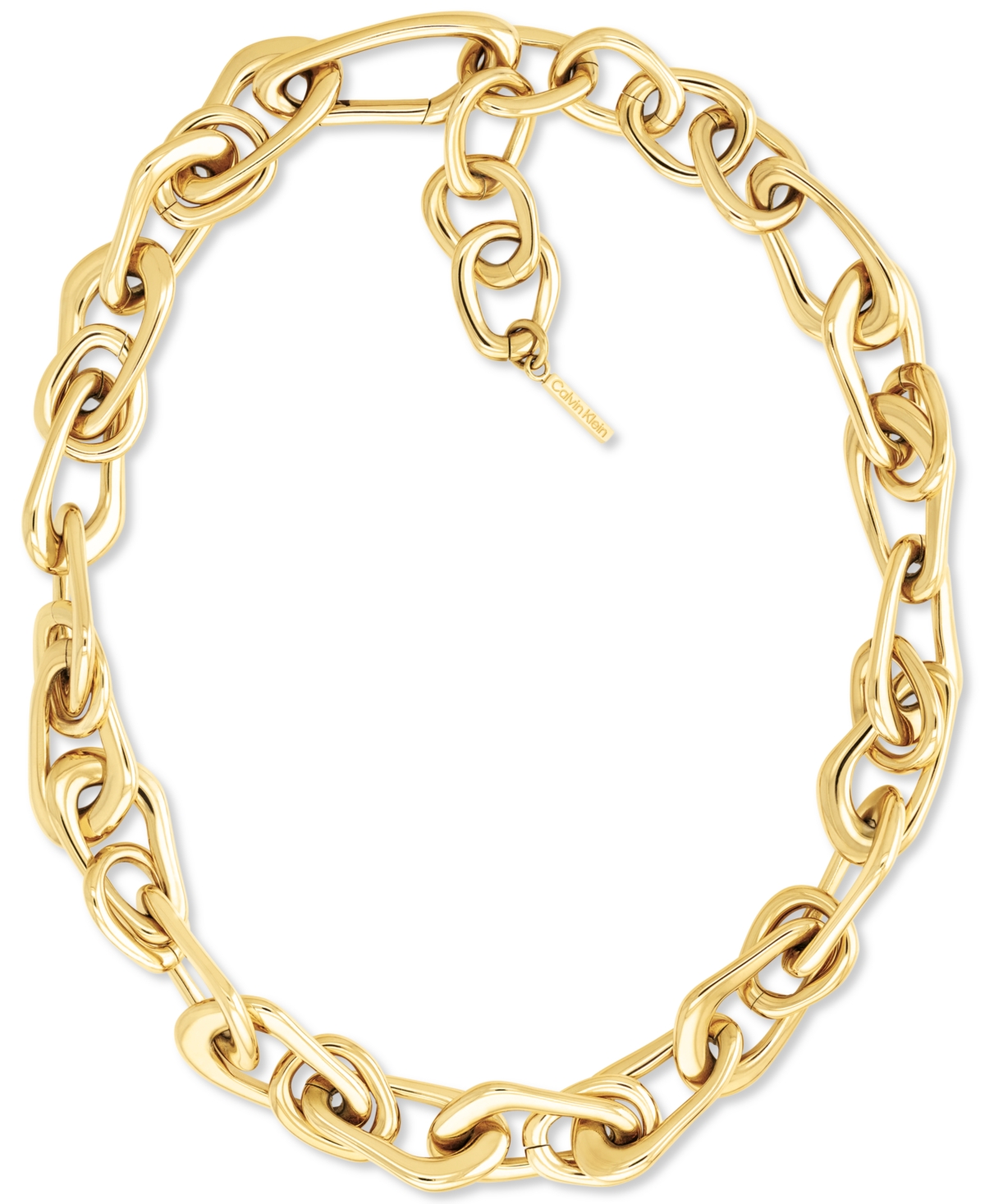 Gold-Tone Stainless Steel Ck Statement Link Collar Necklace, 14" + 2" extender - Gold