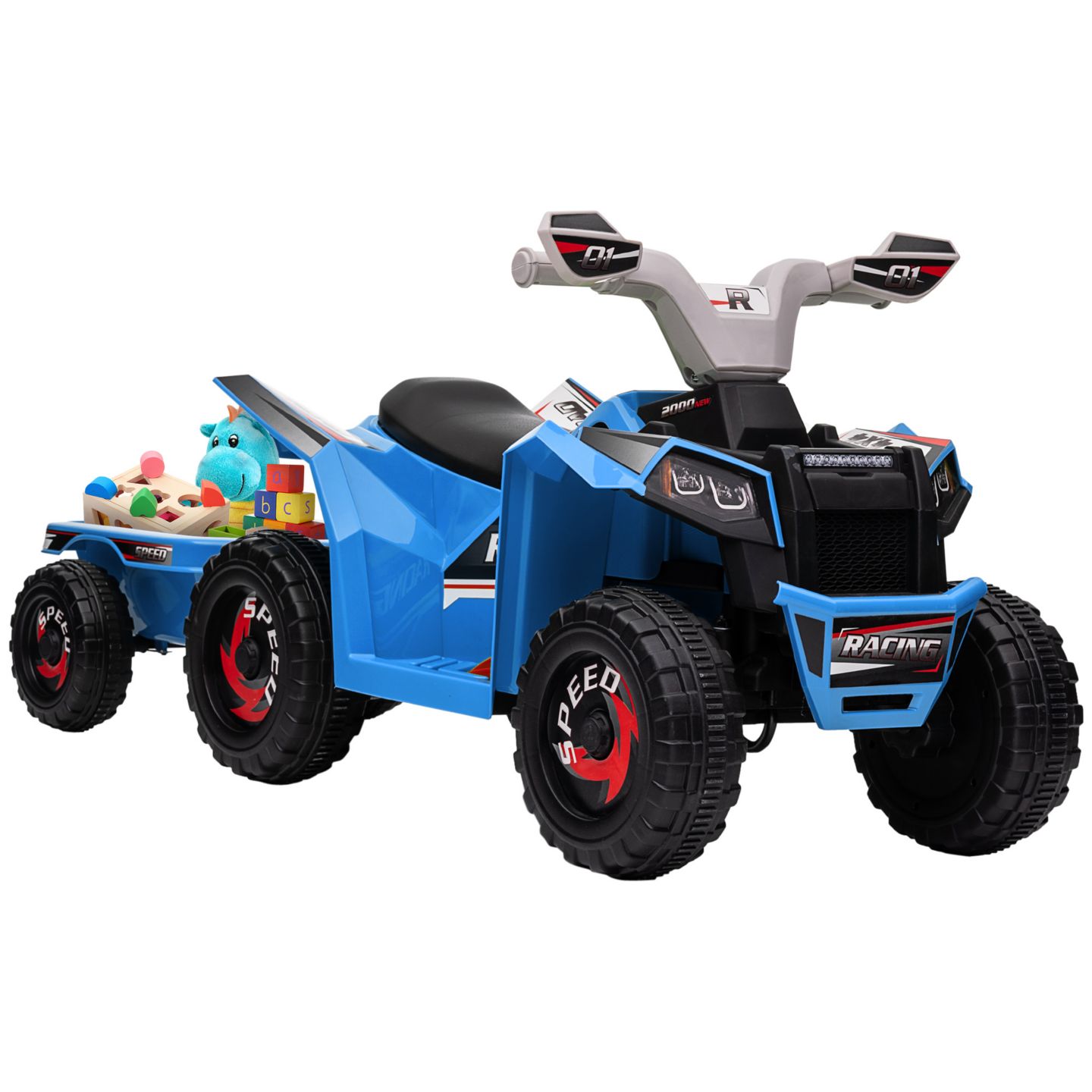 Детская игрушка Aosom Kids ATV Quad Car with Back Trailer, цвет: Синий — фото 1
