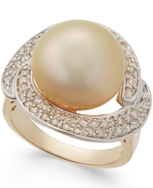 image of Cultured Golden South Sea Pearl (13mm) and Diamond Ring (5/8 ct. t.w.) in 14k Gold