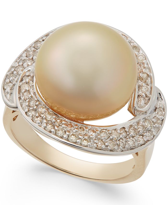 Macy s Cultured Golden South Sea Pearl 13mm and Diamond Ring 5