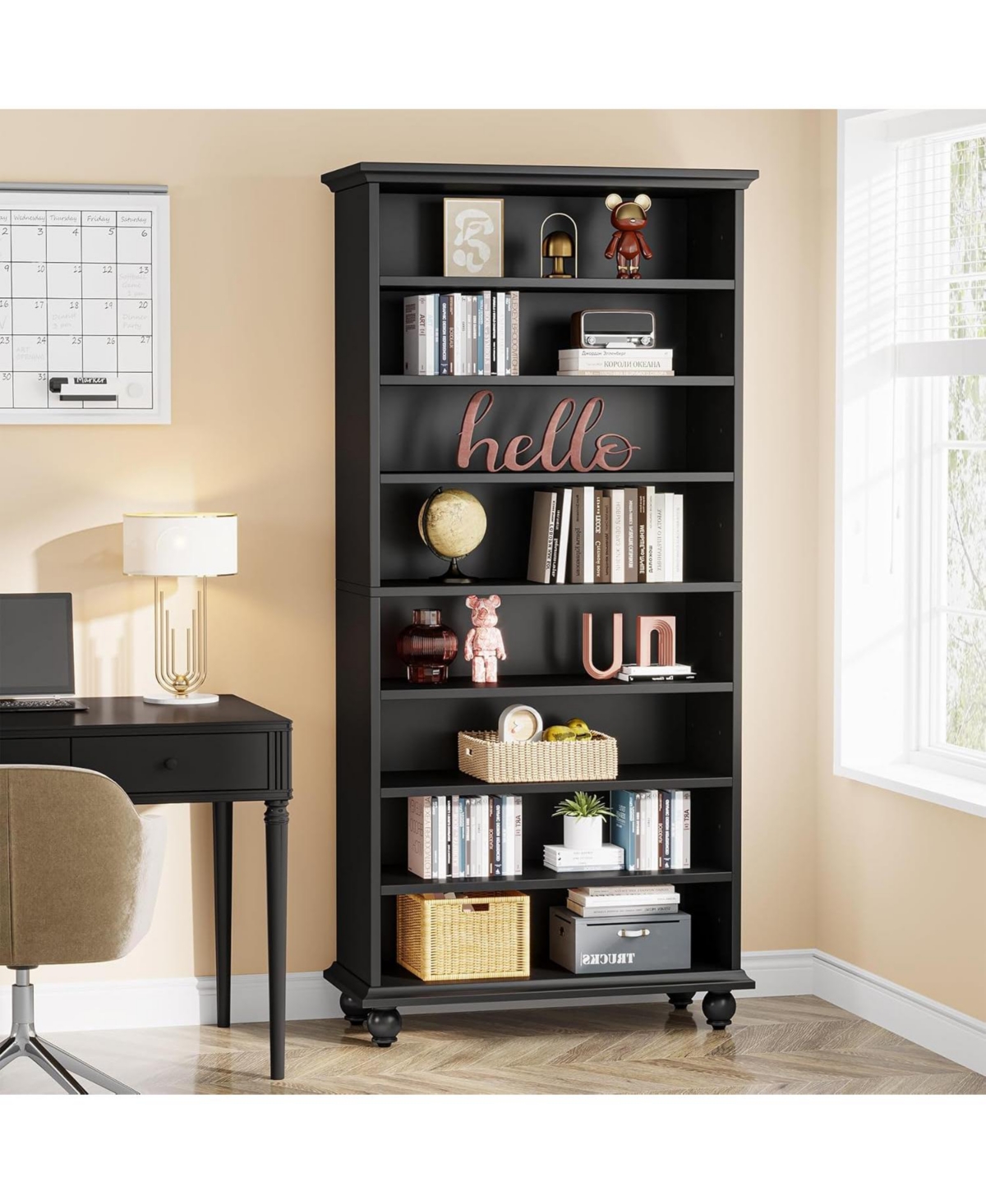 Tribesigns 69-Inch Tall Bookcase with Led Lighting, Modern 9-Tier Freestanding Bookshelf Solid Wood Legs, Wooden Open Display Shelf Organizer for