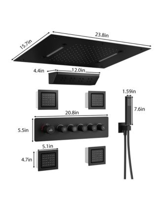 5-Function Flush Mount Thermostatic Shower System With Neck Massage Spout and 4 Body Jets