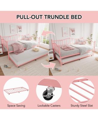 Metal Daybed with Trundle Bed, Twin Size Day Bed with Premium Metal Frame