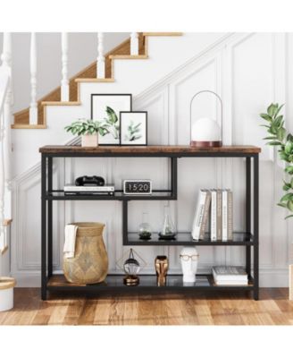 Console Table, 4-Tier Sofa Tables Narrow Entryway Table with Glass Shelf and Metal Frame, 39.4" Behind Couch Table Industrial Hallway Table for Living Room, Foyer, Bedroom