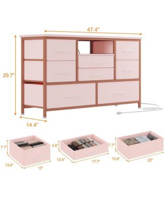 8-Drawer TV Storage Cabinet with Adjustable LED Lights, Electrical Outlets and Spacious Entertainment Center for 55-Inch TV