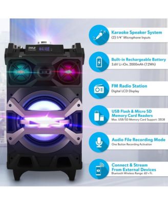 Portable Bluetooth Karaoke Speaker System - PA Loudspeaker with Flashing DJ Lights, Built-in Rechargeable Battery, Wireless Microphone, Mic Talk-Over & Recording Ability