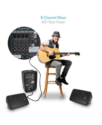 Bluetooth PA Speaker & Amplifier Mixer System Kit - Dual Loudspeakers, 8-Channel Audio Mixer, MP3/USB Reader
