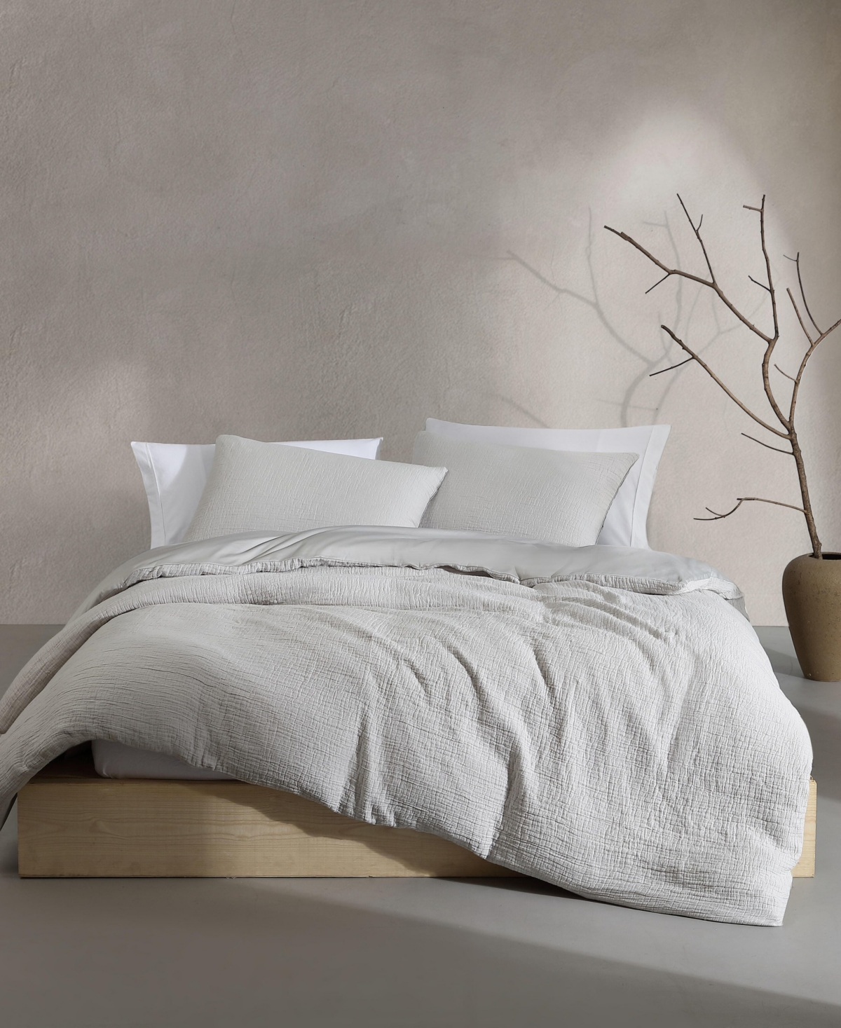 Calvin Klein Washed Texture Solid Cotton Jacquard 3 Piece Duvet Cover Set, Queen In Aluminum Gray