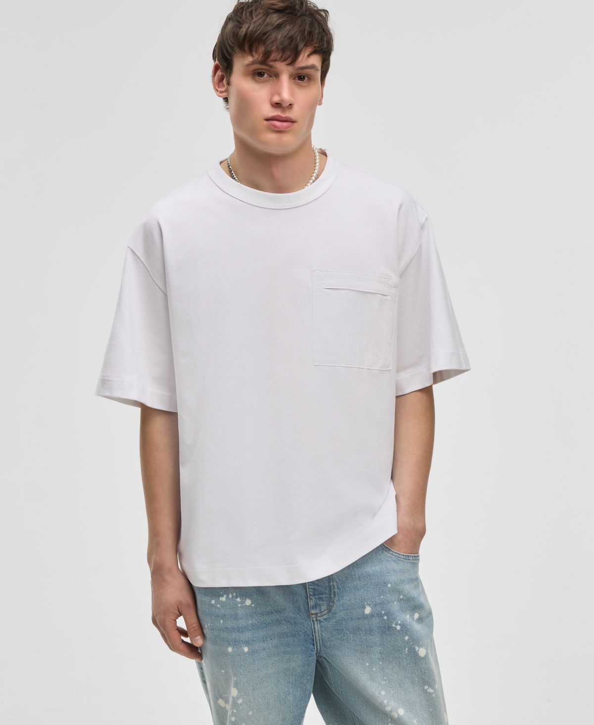 Men's Short-Sleeve Relaxed-Fit Mixed Media T-Shirt, Exclusively at Macy's - Blue Asphalt