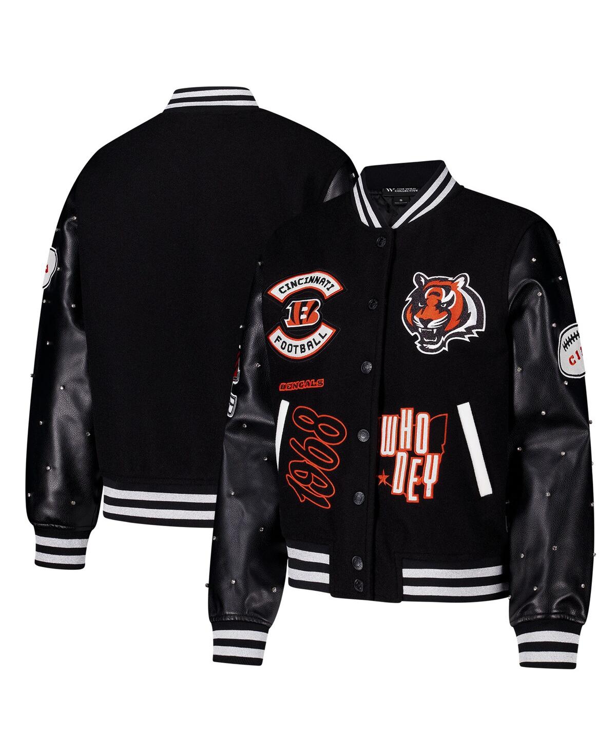 Women's Black Cincinnati Bengals Varsity Full-Snap Sparkle Jacket - Black