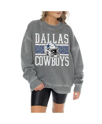 Women's&nbsp;Gray Dallas Cowboys Vintage Wash Oversized Crewneck Fleece Pullover