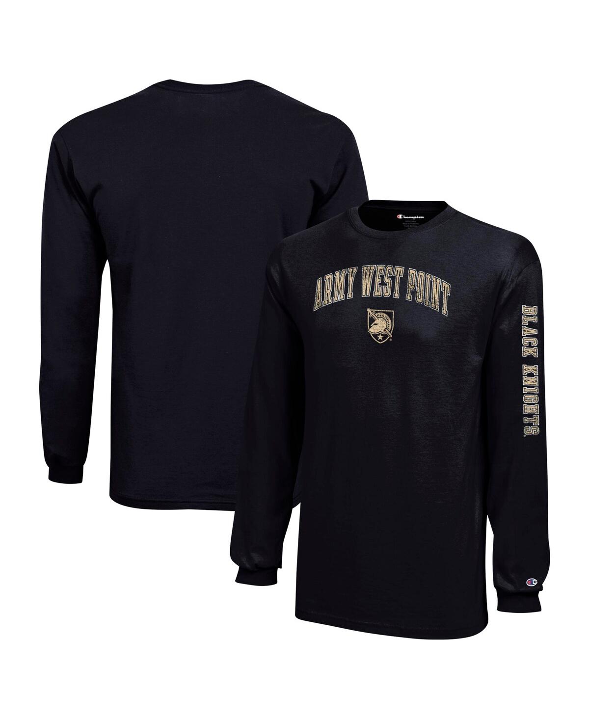 Champion Big Boys and Girls Black Army Black Knights Distressed Arch Over Logo Long Sleeve T-Shirt - Black