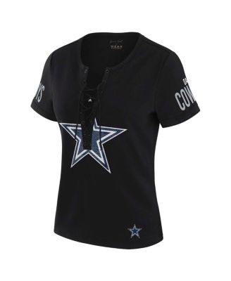 x Gracie Hunt Women's Black Dallas Cowboys Draft Me Lace-Up T-Shirt