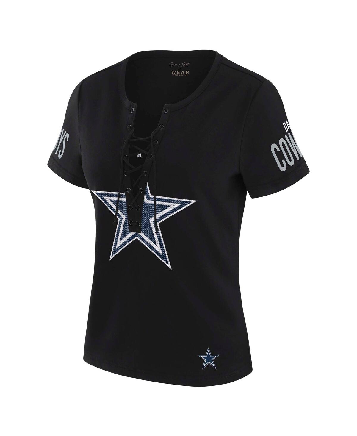 Wear By Erin Andrews X Gracie Hunt Women's Black Dallas Cowboys Draft Me Lace-up T-shirt In Black