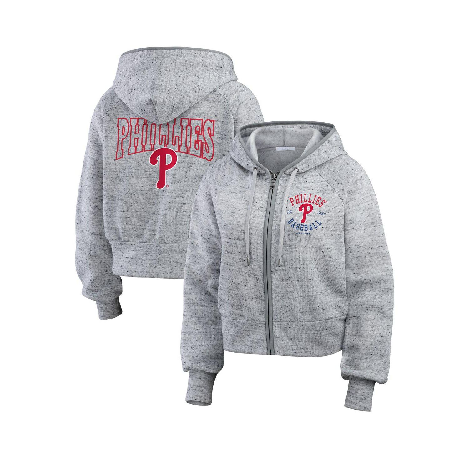 Women's Heather Gray Philadelphia Phillies Speckled Fleece Cropped Full-Zip Hoodie